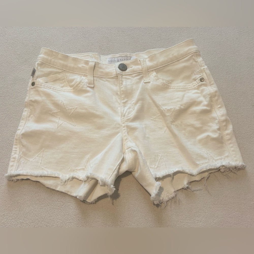 Rock & Republic White Star Embroidered Denim Cutoff Shorts - Women